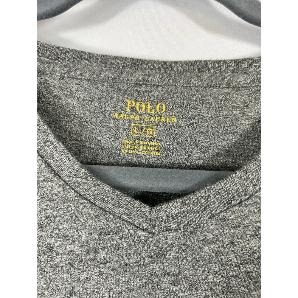 Polo Ralph Lauren Gray V-Neck Long Sleeve‎ Shirt Large Cotton Soft Quiet Luxury